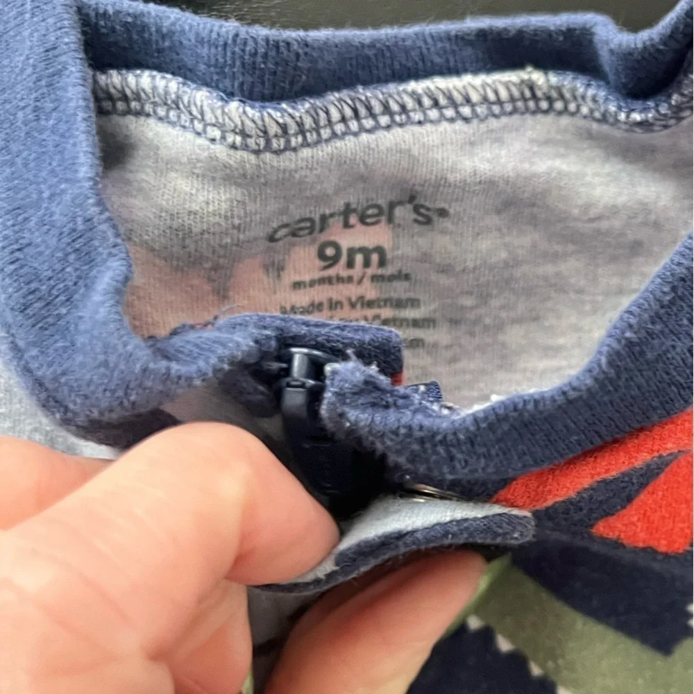 6 Baby Onesies in Red, Blue, and Gray; all 9 months